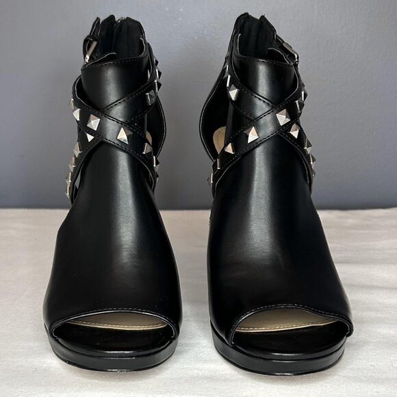 Marc Fisher Shoes Black Mahiya2 Studded Peep Toe Heels Booties - Picture 8 of 16